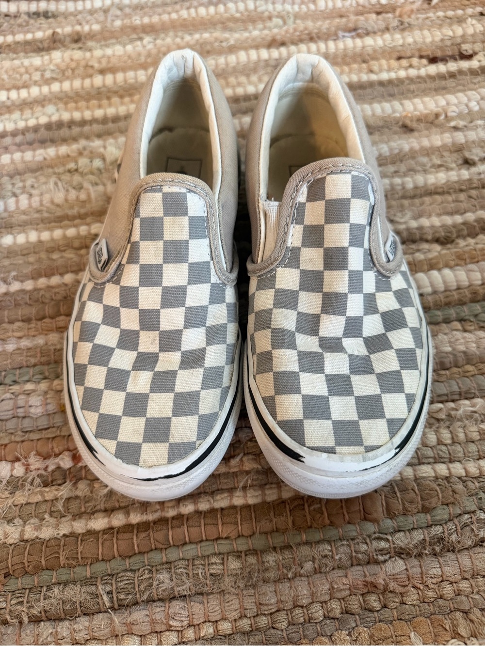 Vans grey checkerboard slip-on shoes, kids 1